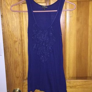 Navy tank top w ruffle neckline